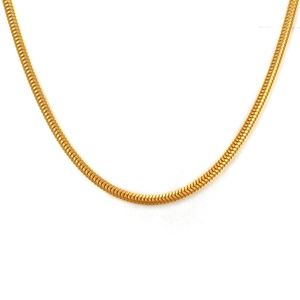 Polished gold stainless steel snake chain necklace for women on a white background