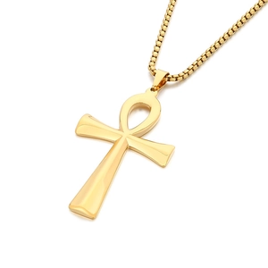 Polished gold Ankh cross pendant necklace with a sleek box chain for men and women