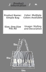 Detail showing dimensions of gray knitted tote bag with black lines and white dots