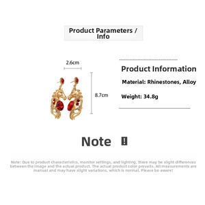 Detailed size specifications for vintage horse head earrings with red rhinestones