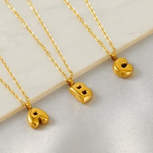 Bubble Alphabet Pendant Necklace Stainless Steel 18K Gold Plated 3D Initial Letter Elegant Minimalist Jewelry For Women