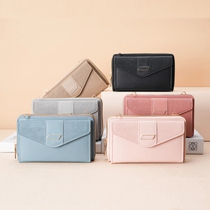 Minimalist crossbody phone bags in six colors with matte leather and metal buckle