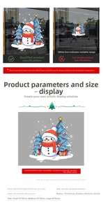 Detail of Christmas snowman window stickers showing UV double-sided printing and PVC material