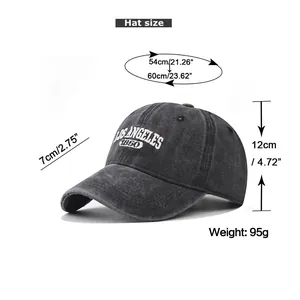 Tableau des tailles détaillé pour casquette de baseball en coton lavé brodée avec dimensions