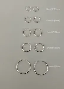 Size comparison of silver 925 hoop earrings in five different diameters for women