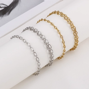 Minimalist geometric link chain bracelets in gold and silver finish for women
