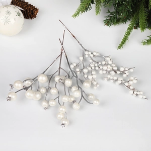 Artificial White Artificial Pearl Berry Stems Silver Branches Christmas Decoration Home Vase Filler DIY Floral Winter Decor