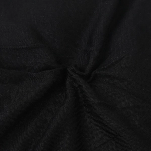 Macro detail of the breathable black knitted fabric showing texture and soft folds