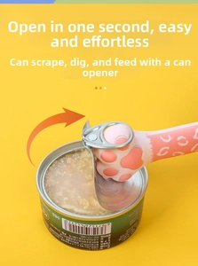 Detail showing multifunctional cat paw silicone spoon opening and scraping wet pet food