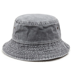 Classic gray washed cotton bucket hat with side metal eyelets and a vintage outdoor design