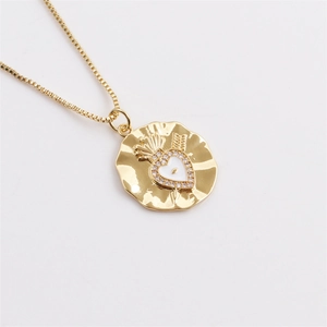 18K gold plated necklace with heart-shaped white enamel pendant and zircon stone border