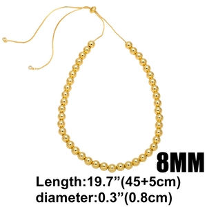 8mm gold beaded necklace for women with adjustable 45+5cm length chain in 18k gold plating