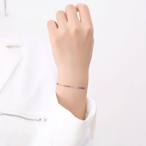 Bohemian colorful beaded stainless steel chain bracelet for women on a model wrist