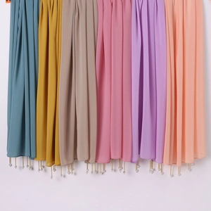 Handmade chiffon shawl scarf with pearls and copper tubes in multiple vibrant colors