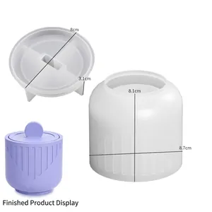 Détail du moule en silicone pour pot strié avec dimensions et échantillon de produit fini