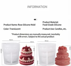 Detailed food-grade silicone mold for DIY rose cake candles and relief soaps