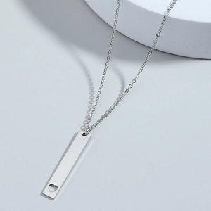 Vertical Bar Pendant Necklace Stainless Steel Hollow Heart Design Polished Finish Minimalist Fashion Jewelry For Men And Women