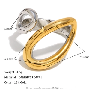 Bague serpent bicolore en acier inoxydable doré 18 carats avec dimensions détaillées