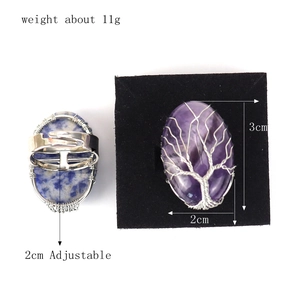 Handmade life tree crystal ring with 3cm oval amethyst stone and adjustable silver band