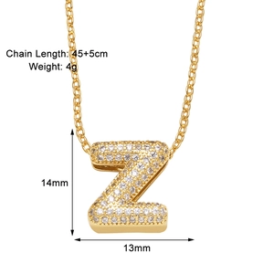 Detailed view of gold-plated Z-letter pendant with pavé cubic zirconia and dimensions