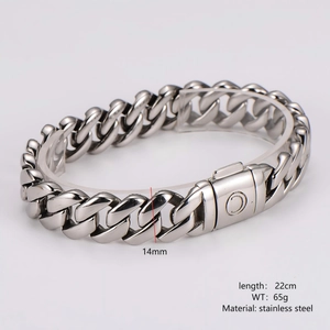 Bracelet chaîne cubaine de 14mm en acier inoxydable avec breloque smiley argentée
