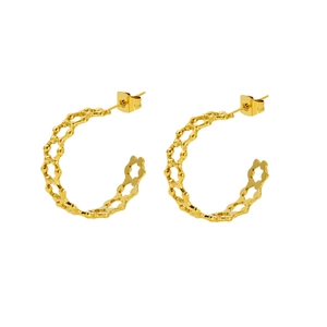 Minimalist 18K gold plated stainless steel hollow star earrings with chain texture pattern