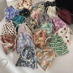 Corduroy Floral Drawstring Storage Bag Portable Travel Cosmetic Pouch Dustproof Organizer For Skincare Makeup Polka Dots