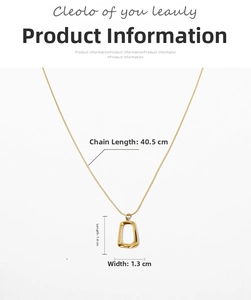 Detailed size chart for geometric gold pendant necklace with 40.5cm chain and 1.8cm charm