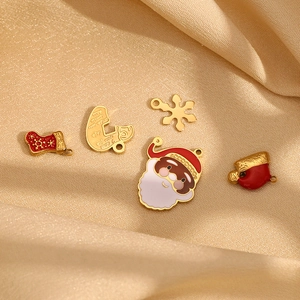 Christmas Pendants Stainless Steel 18K Gold Plated Enamel Santa Snowflake Boot DIY Jewelry Making Accessories