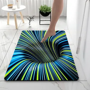 Detail view of 3D visual illusion bath mat with absorbent diatom mud texture and non-slip base