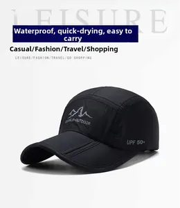 Detailed view of UPF 50+ sun protection mark on waterproof quick-dry baseball cap