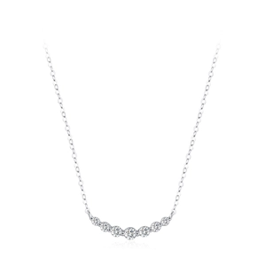 Elegant S925 silver curved necklace featuring a row of shimmering white cubic zirconia