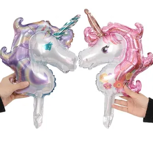 Mini Unicorn Head Aluminum Foil Balloon Metallic Iridescent Inflatable For Children Birthday Party Celebration Decor