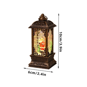Vintage bronze Santa Claus glitter snow lantern with LED lights and holiday carving