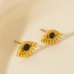Exaggerated 304 stainless steel eye-shaped stud earrings in gold and black finish