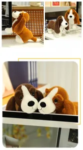 Close-up of soft plush dachshund doll with smooth short fur and cute facial details