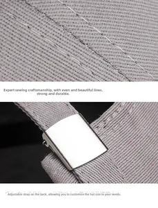 Detail of gray brimless cap showing twill cotton texture and adjustable metal buckle