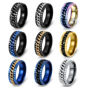 Stainless Steel Spinner Ring Rotatable Cuban Chain Anxiety Relief Fashion Punk Jewelry Band For Men Women