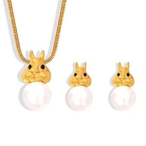 Cute Squirrel Imitation Artificial Pearl Stainless Steel Snake Bone Chain Necklace And Earrings For Women Versatile Minimalist