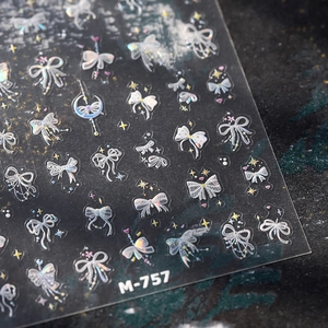 Stickers ongles holographiques nœuds et étoiles avec effet laser M-757