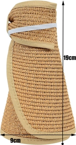 Cappello da sole in paglia pieghevole mostrato arrotolato con misure 19cm e 9cm