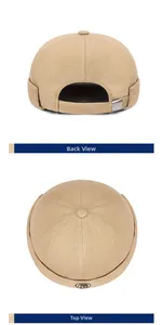 Vista dettagliata del cappello miki beige con cinturino regolabile e ricamo in alto
