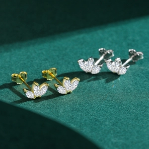 Orecchini a corona in argento 925 con pietre trasparenti in finitura oro e argento