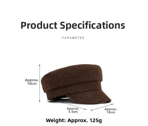 Spécifications de taille du chapeau en cachemire marron avec poids de 125g illustré