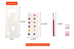 DIY watercolor bookmark set with hollow tulip card, 12 colors, brush and 16x7cm dimension
