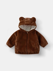 Veste en peluche marron pour enfants avec capuche oreilles d'ours et fermeture éclair