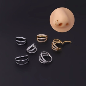 Stainless Steel Nose Hoop Ring Multi Row Zircon Septum Clicker Hinged Segment Cartilage Earring Piercing Jewelry