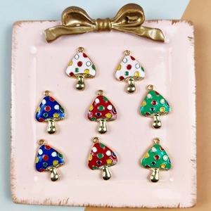 Colorful polka dot mushroom pendants in gold alloy for DIY jewelry earrings