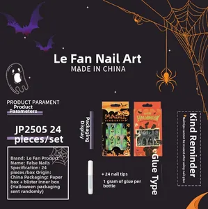 Detail of JP2505 Halloween press-on nails set with pumpkin and ghost patterns