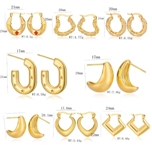 Assorted gold stainless steel earrings set featuring hoop, star and teardrop designs